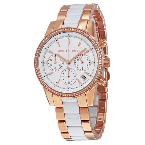 michael kors watch white ceramic rose gold|Michael Kors ritz chronograph.